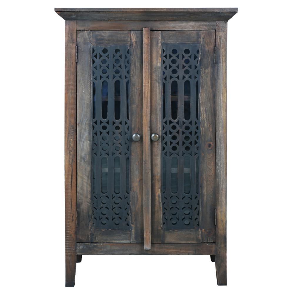Shabby Chic Cottage Distressed Black and Raftwood Brown Wood Accent Cabinet. Picture 1
