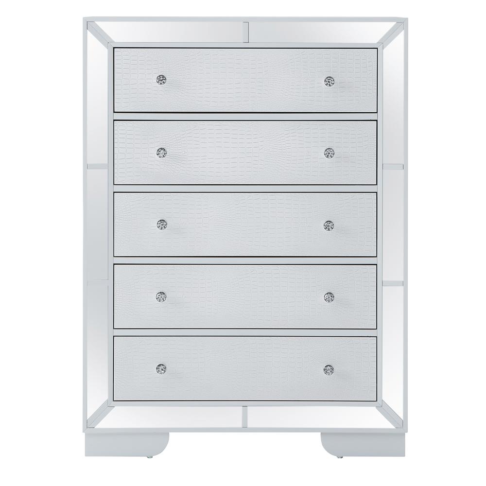 Hollywood Hills White 5 Drawer Chest of Drawers (58 in. H X 21 in. W X 32 in. L). Picture 1