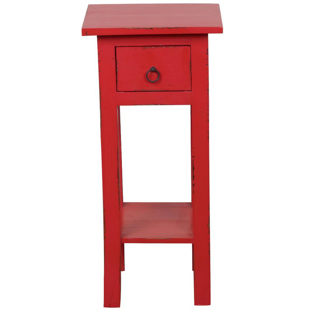 Shabby Chic Cottage 11.8 in. Antique Red Square Solid Wood End Table with 1 Drawer. Picture 1