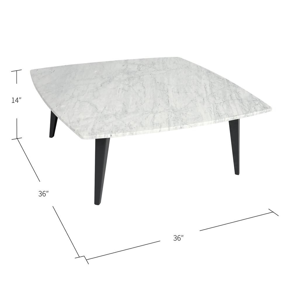 Prata 36" Square Italian Carrara White Marble Coffee Table with Metal Legs. Picture 3