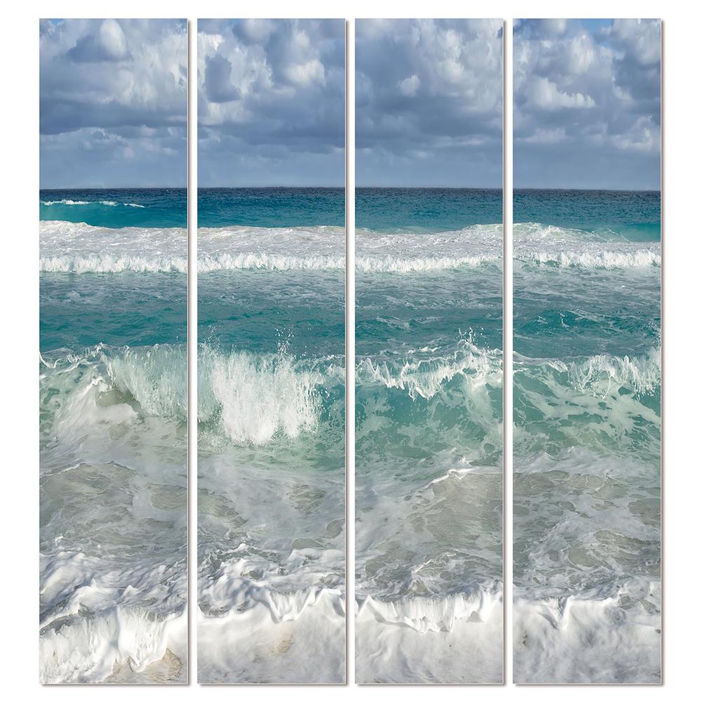 4 Piece acrylic picture of foams sea water and white sandy beach 64 x 72. Picture 1
