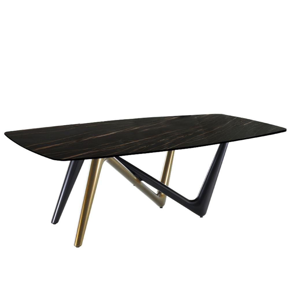 Esse Dining Table Bronze and Titanium Base with Noir Desir Ceramic Top. Picture 1