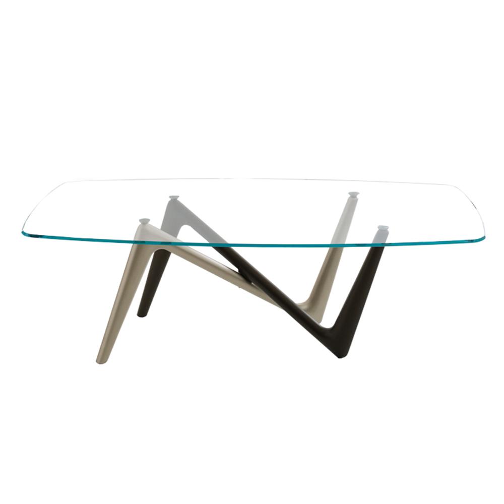 Esse Dining Table Bronze and Titanium Base with Glass Top. Picture 1