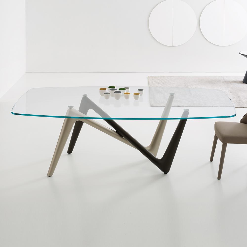Esse Dining Table Bronze and Titanium Base with Glass Top. Picture 2