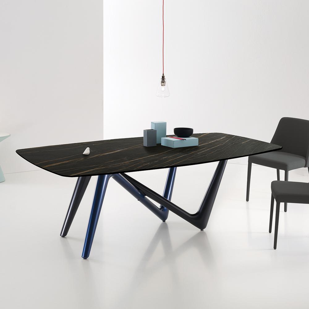 Esse Dining Table Grey and Blue Base with Noir Desir Ceramic Top. Picture 1