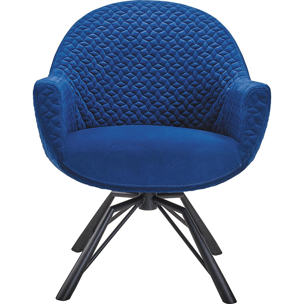 Accent Chair with Blue Fabric cover and Black Steel Swivel base. Picture 1