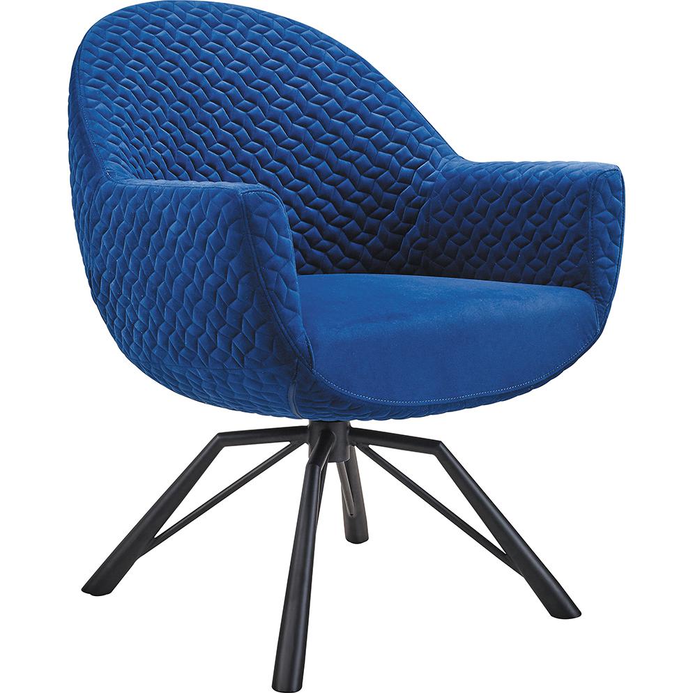 Accent Chair with Blue Fabric cover and Black Steel Swivel base. Picture 2