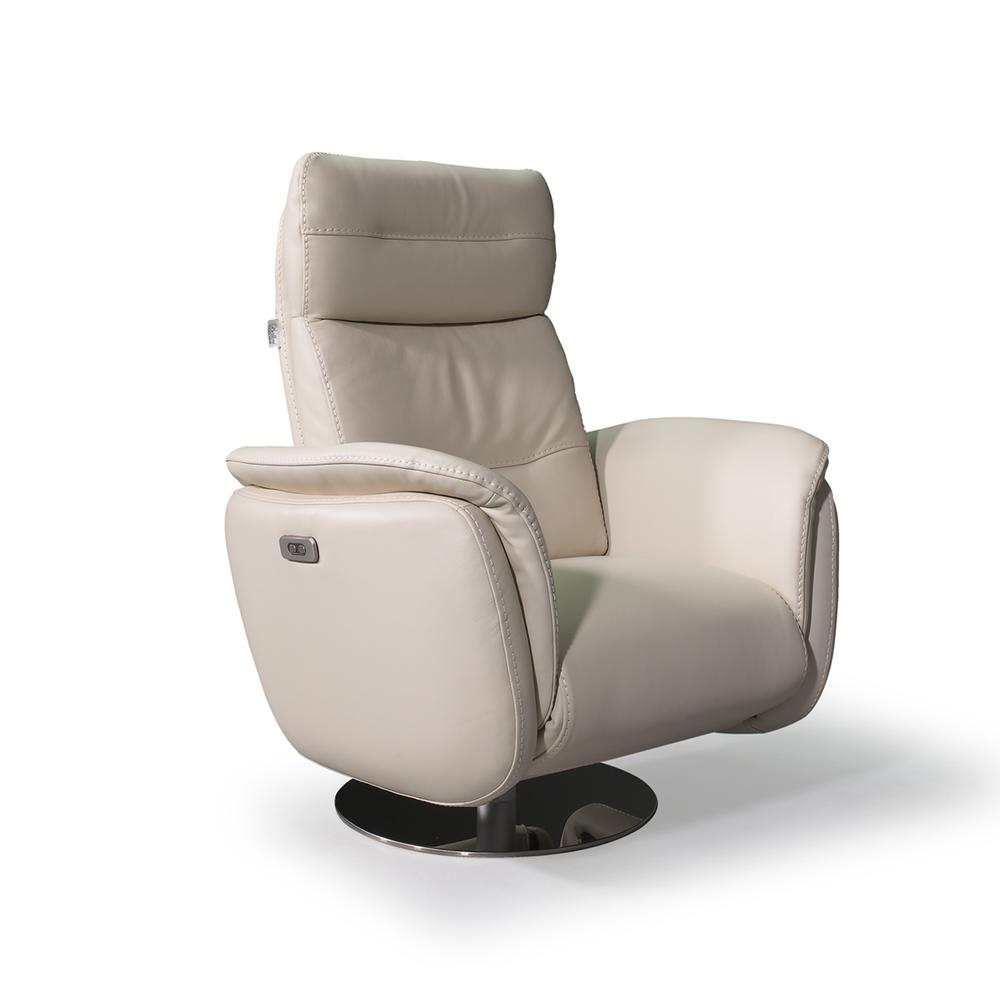 COLLECTION ALLEGRO Full Grain Leather power recliner, with battery Beige. Picture 1