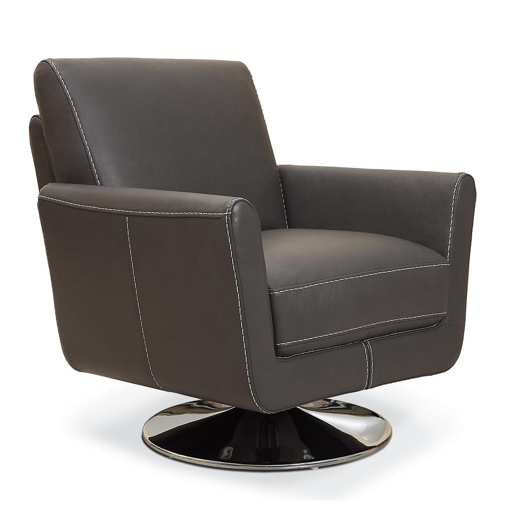 COLLECTION ALLEGRO Full Grain leather swivel chair with chrome base Dark Grey. Picture 1