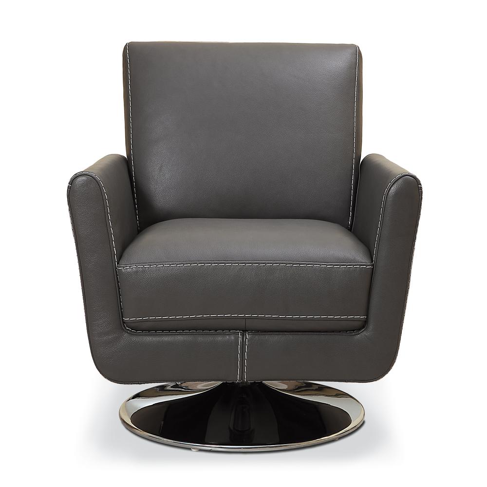 COLLECTION ALLEGRO Full Grain leather swivel chair with chrome base Dark Grey. Picture 2