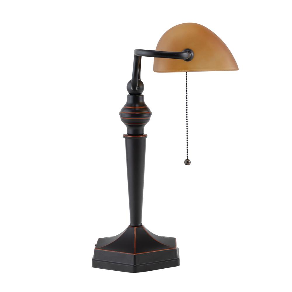 V-Light 15 inch Antique Bronze LED Bankers Lamp with Amber Shade. Picture 4
