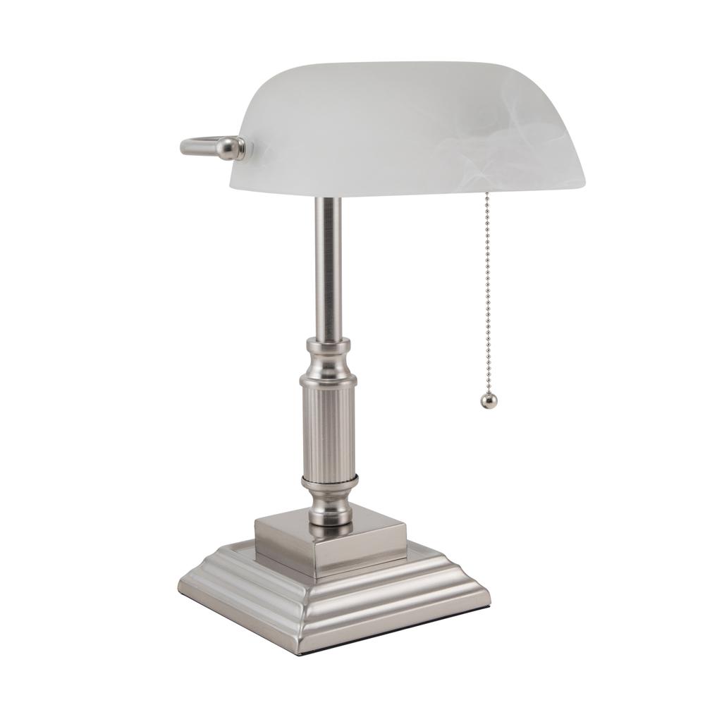 V-Light 14.8 inch Brushed Nickel LED Bankers Lamp with Frosted Shade. Picture 3