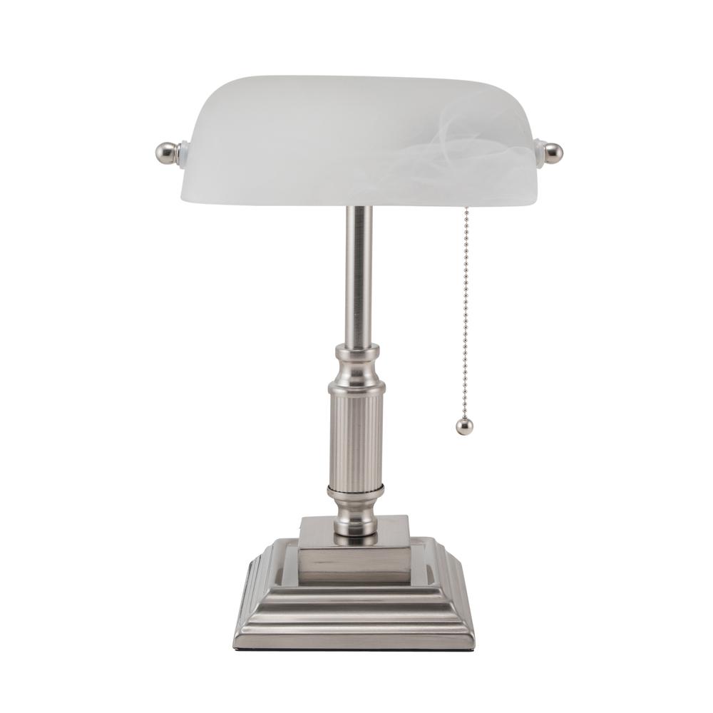 V-Light 14.8 inch Brushed Nickel LED Bankers Lamp with Frosted Shade. Picture 4
