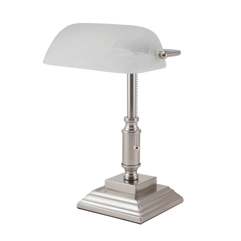 V-Light 14.8 inch Brushed Nickel LED Bankers Lamp with Frosted Shade. Picture 2