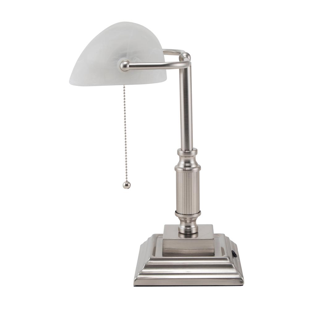 V-Light 14.8 inch Brushed Nickel LED Bankers Lamp with Frosted Shade. Picture 5