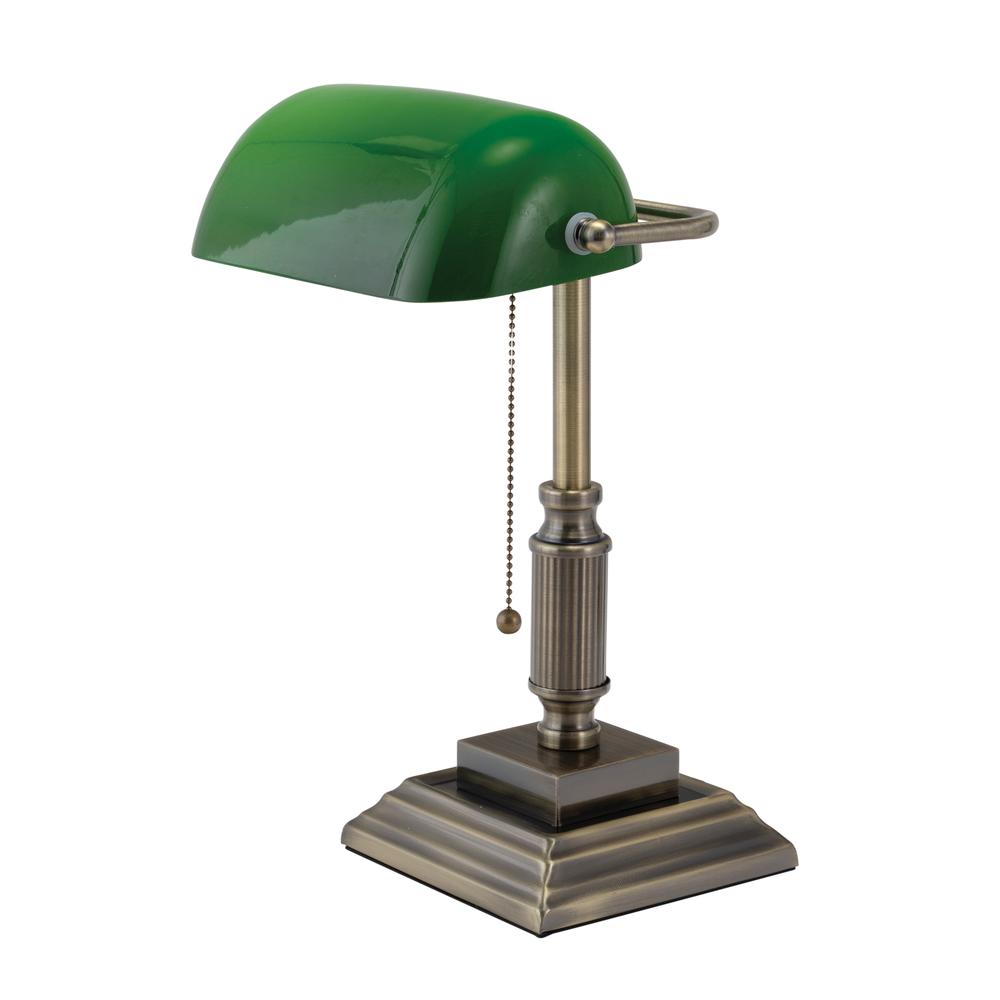 V-Light 14.75 inch Bronze LED Bankers Lamp with Green Shade. Picture 4