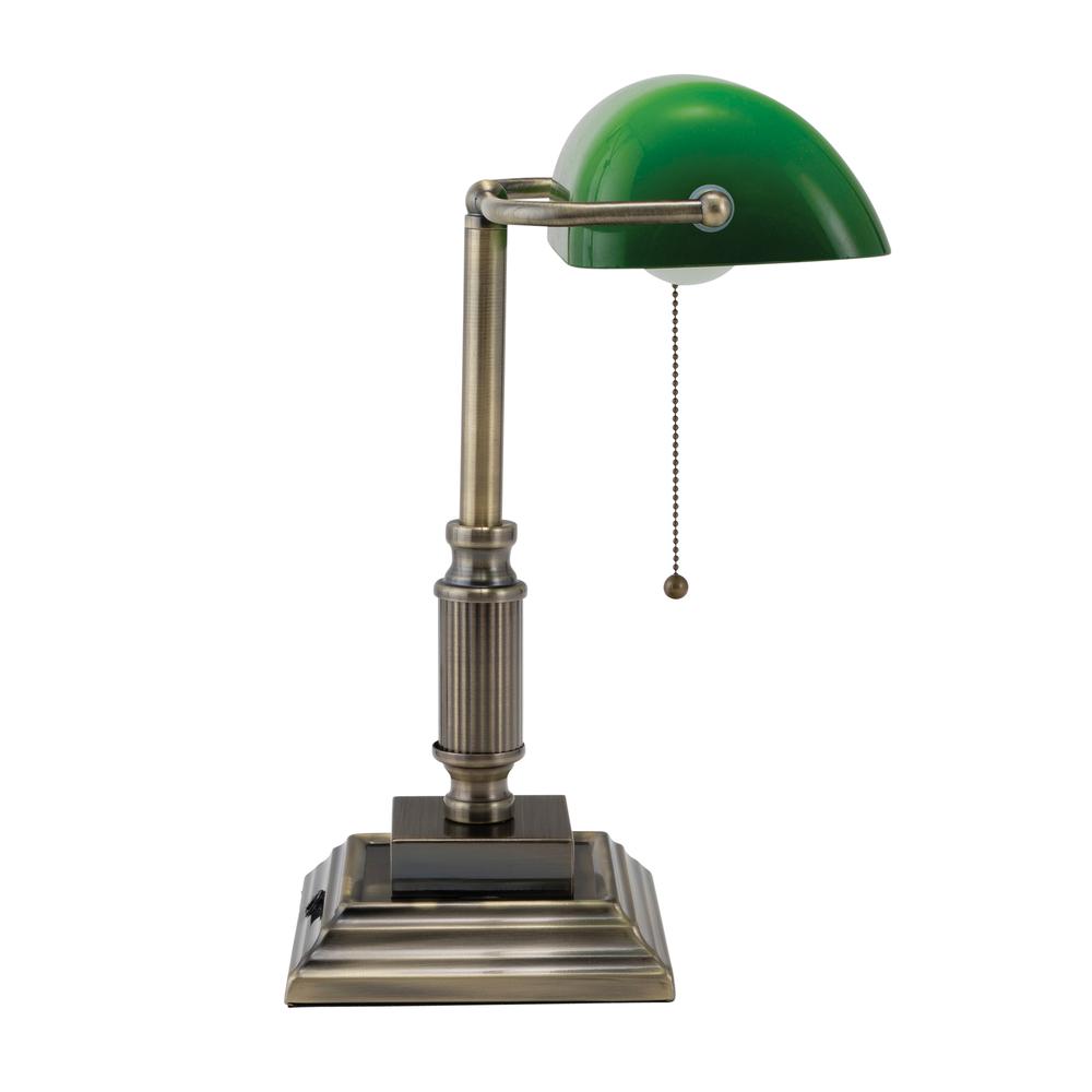 V-Light 14.75 inch Bronze LED Bankers Lamp with Green Shade. Picture 5
