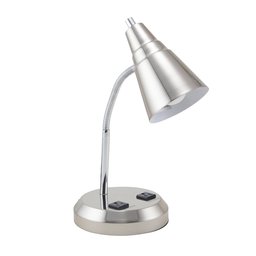 V-Light 15 inch Brushed Steel LED Gooseneck Desk Lamp with Charging Outlets. Picture 2