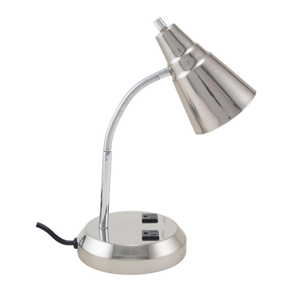 V-Light 15 inch Brushed Steel LED Gooseneck Desk Lamp with Charging Outlets. Picture 3
