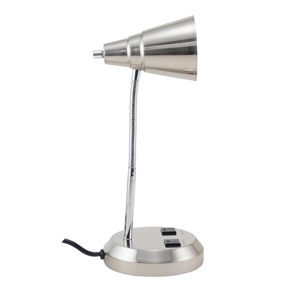 V-Light 15 inch Brushed Steel LED Gooseneck Desk Lamp with Charging Outlets. Picture 6