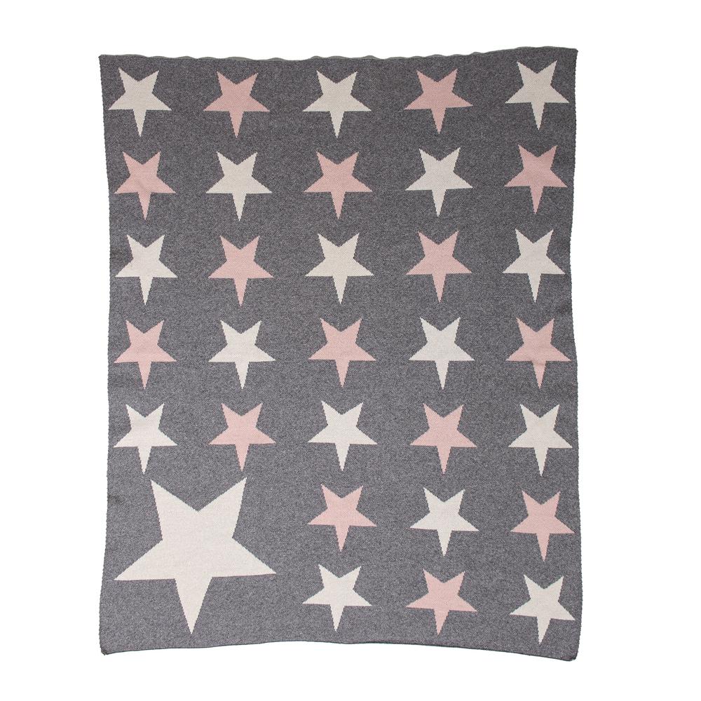 Twinkle Stars Transitional Light Gray KNITTED 32" X 40"  Baby Blanket. Picture 1