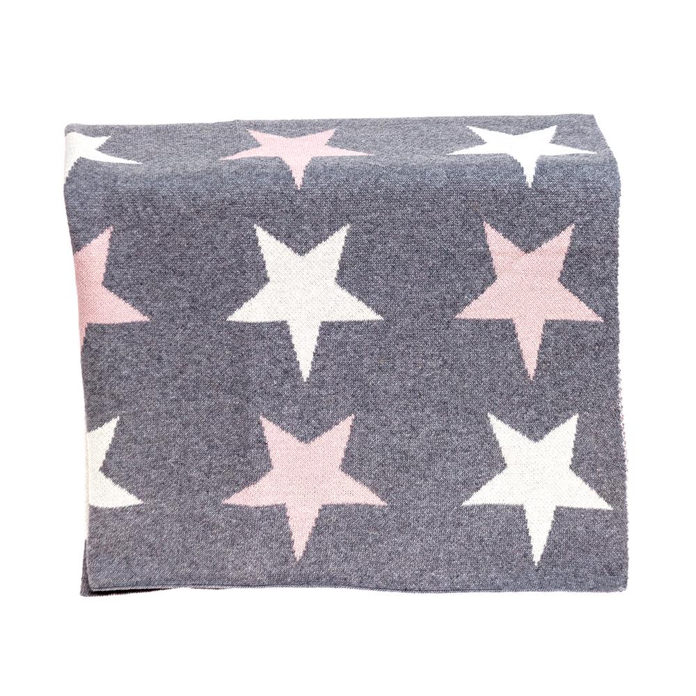 Twinkle Stars Transitional Light Gray KNITTED 32" X 40"  Baby Blanket. Picture 3