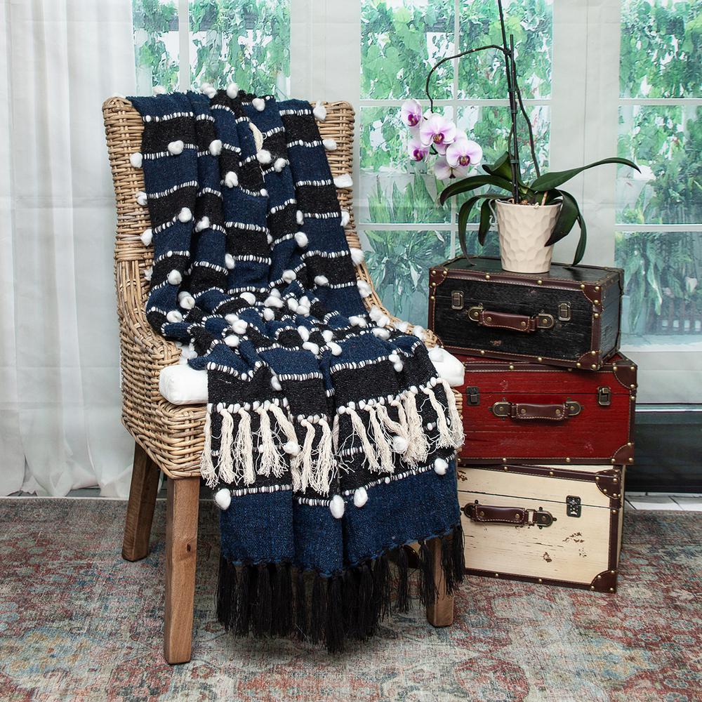 Parkland Collection Naina Eclectic Blue 52" x 67" WOVEN HANDLOOM Throw. Picture 2