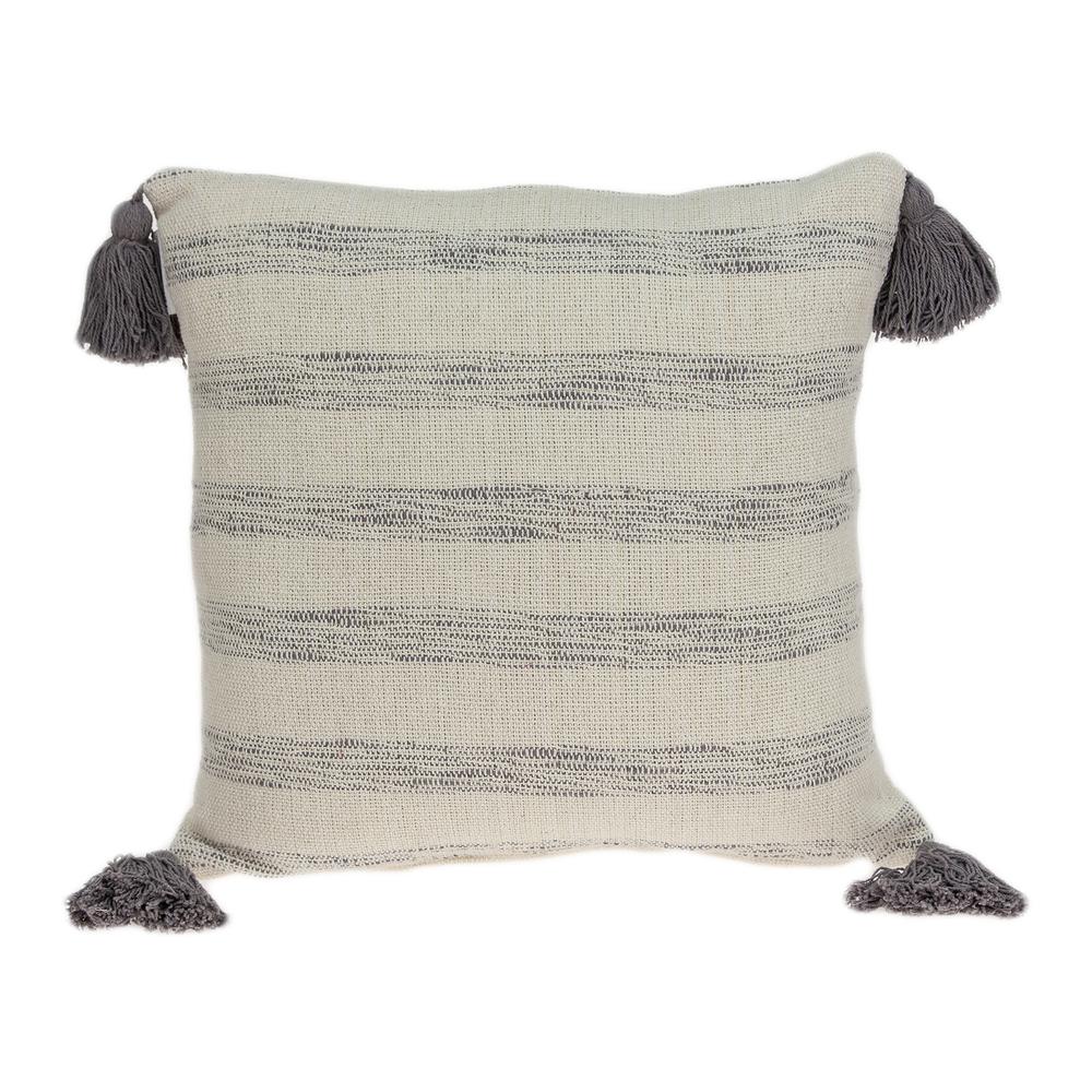 Parkland Collection Seema Beige Printed Striped Tassel Throw Pillow. Picture 1