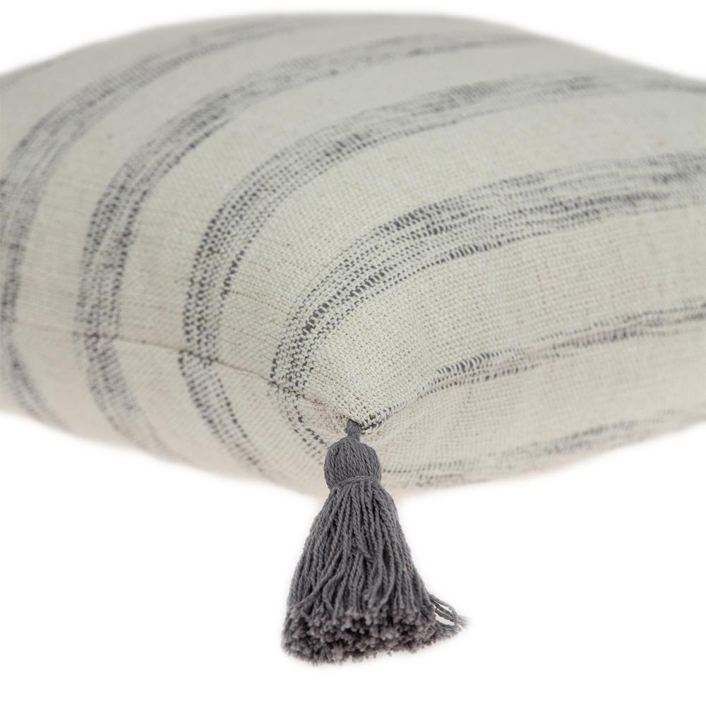 Parkland Collection Seema Beige Printed Striped Tassel Throw Pillow. Picture 4