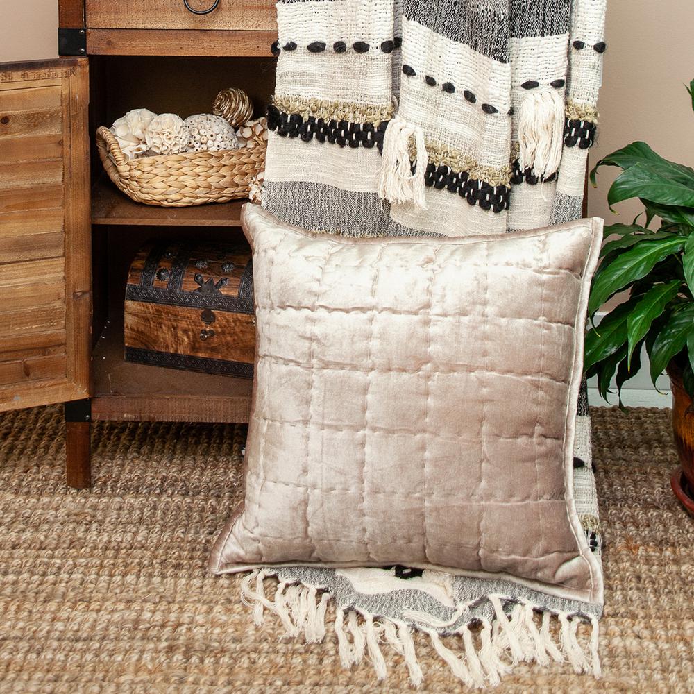 Parkland Collection Byblo Taupe Solid Quilted Throw Pillow. Picture 6