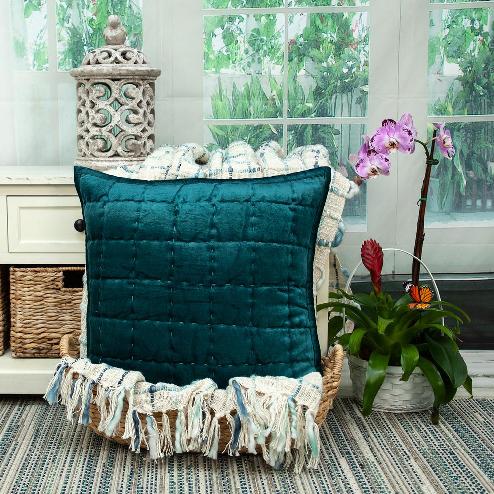 Parkland Collection Cyrene Teal Solid Quilted Throw Pillow. Picture 6