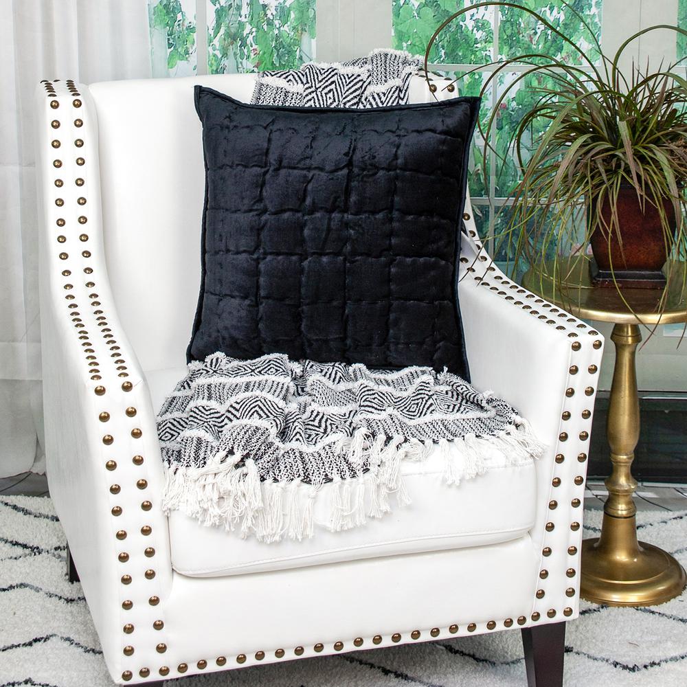 Parkland Collection Delos Black Solid Quilted Throw Pillow. Picture 6