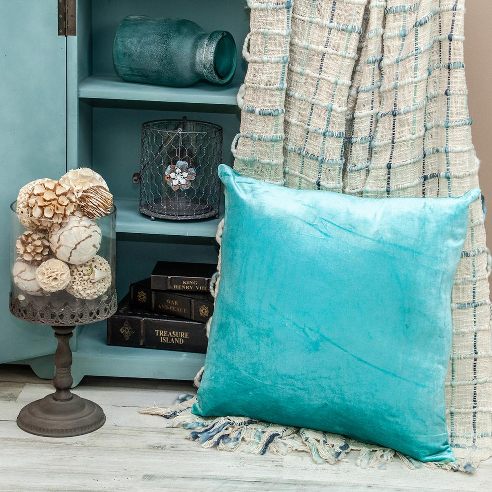 Parkland Collection Aqua Solid Throw Pillow. Picture 6