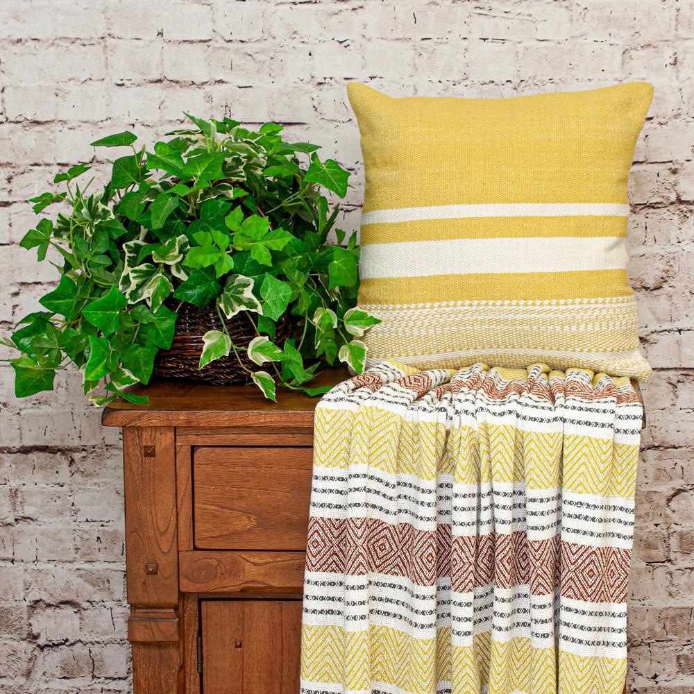 Parkland Collection Transitional Striped Yellow Square 18" x 18" Pillow. Picture 6