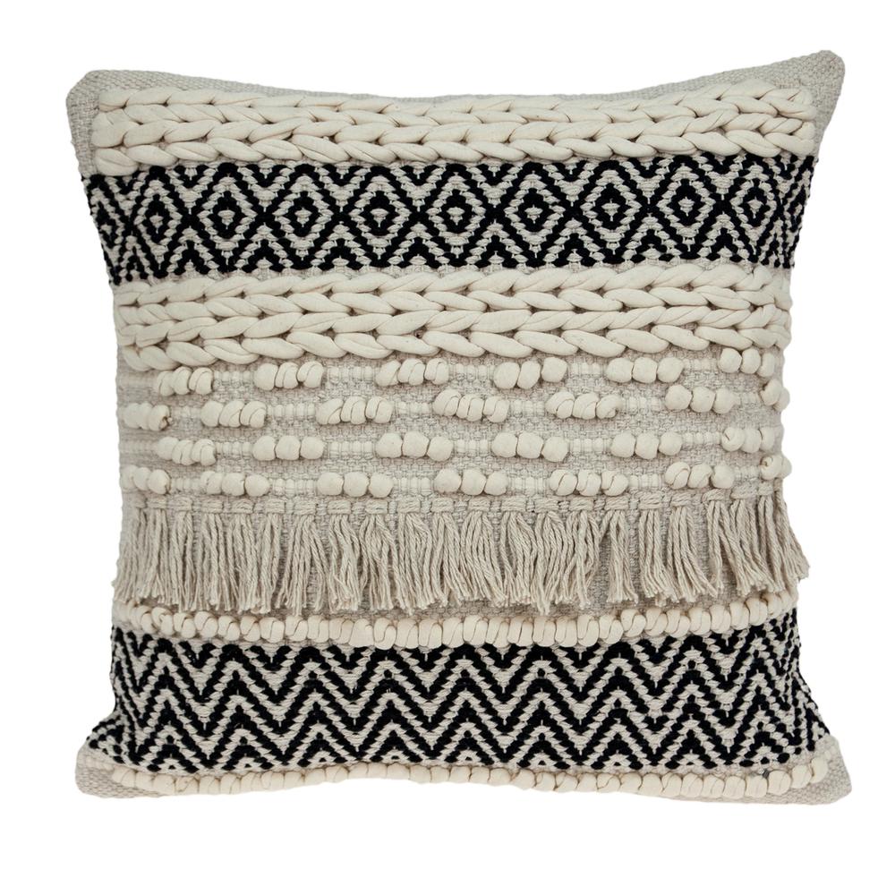 Parkland Collection Shaggy Bohemian Beige Pillow Cover With Poly Insert. Picture 1