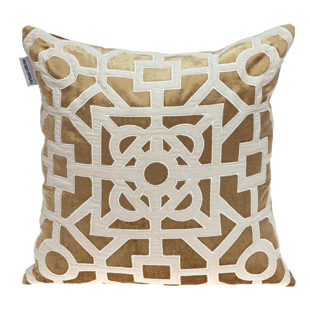 Parkland Collection Hazel Transitional Beige & Gold Throw Pillow. Picture 1