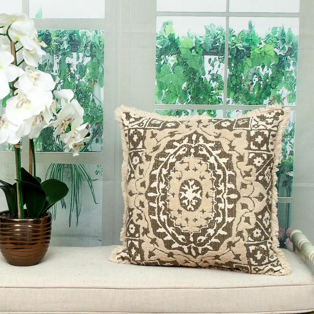 Parkland Collection Abu Transitional Beige Throw Pillow 18 x 18 x 4. Picture 6