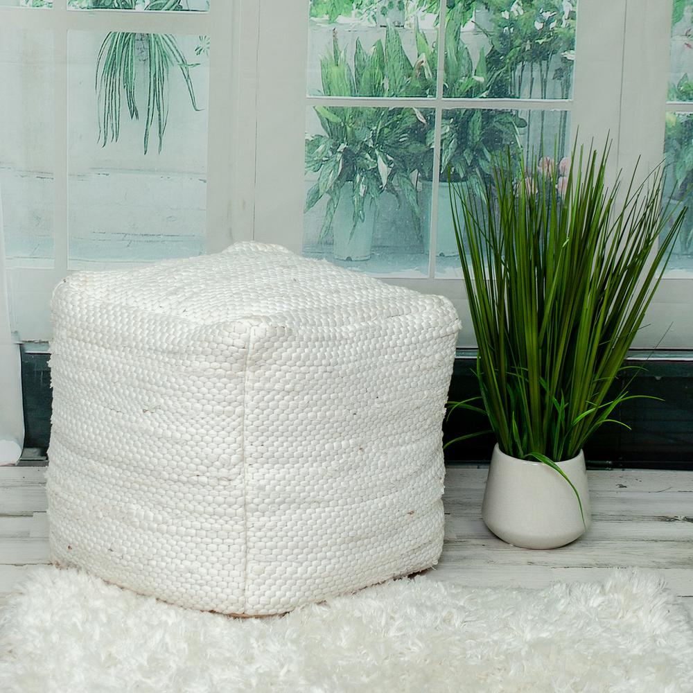 Parkland Collection Lina Transitional White Pouf. Picture 2
