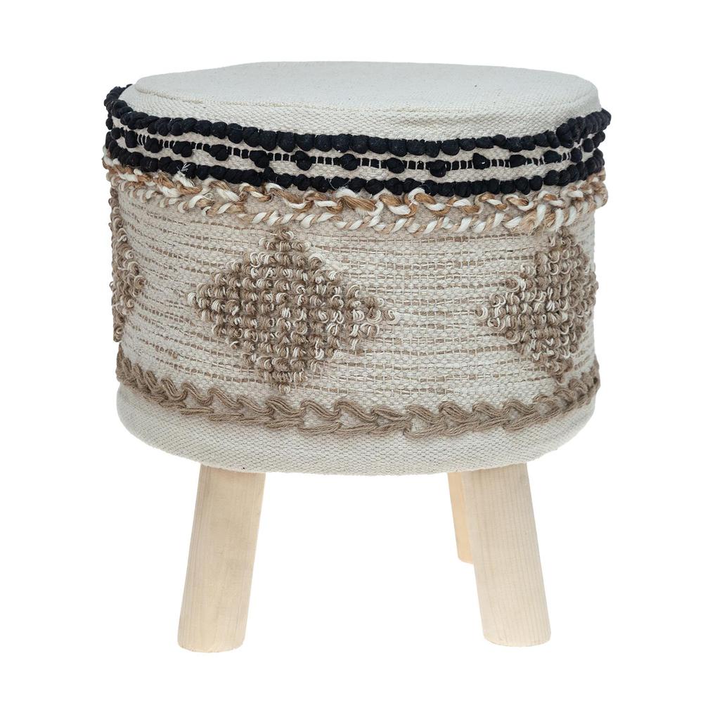 Guroom Transitional Beige Cotton Wooden Stool. Picture 1