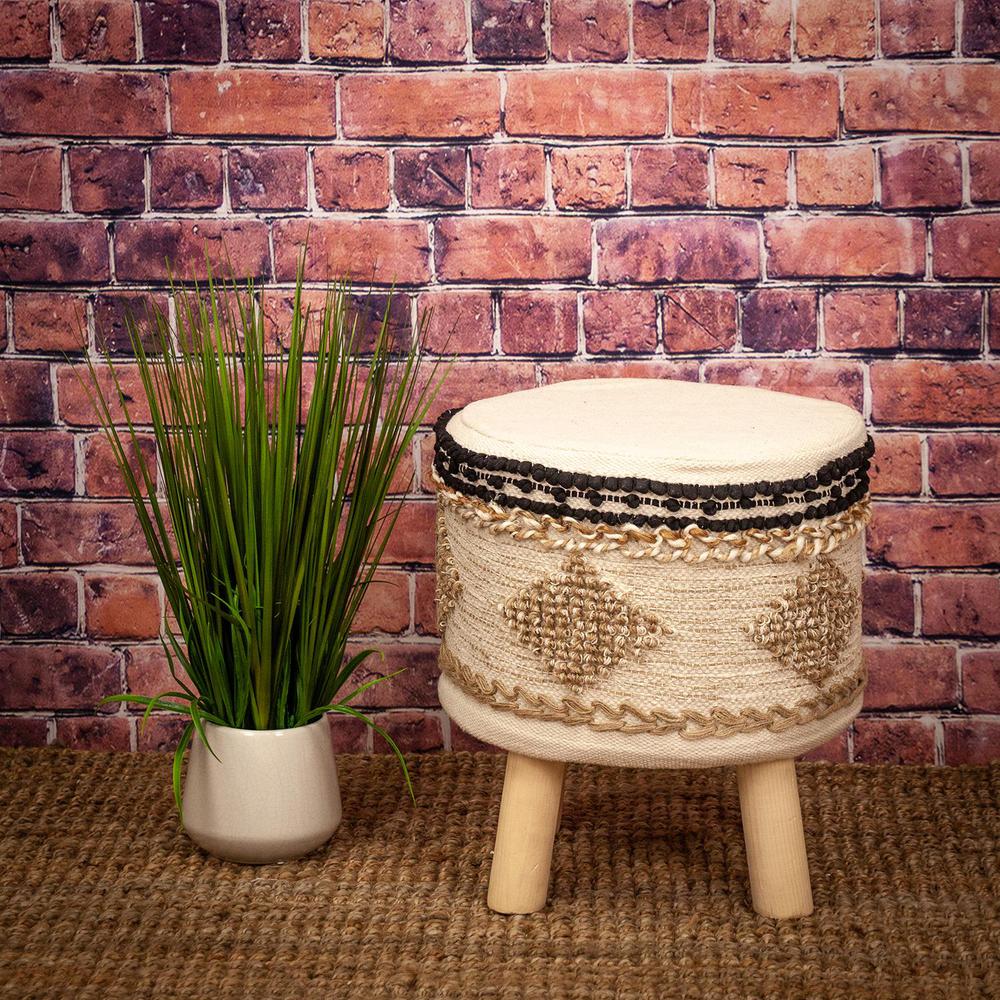 Guroom Transitional Beige Cotton Wooden Stool. Picture 4