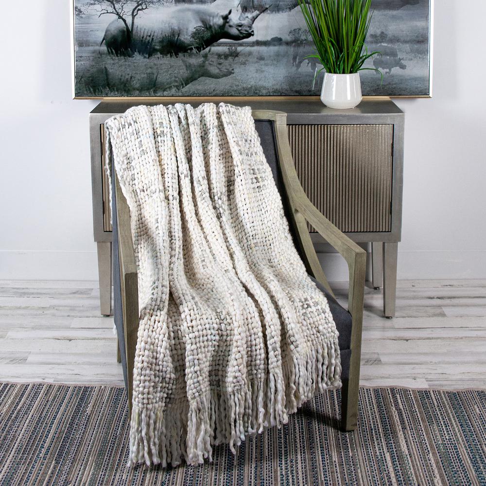 Parkland Collection Transitional White 52 x 60 HANDLOOM Throw Blanket. Picture 2