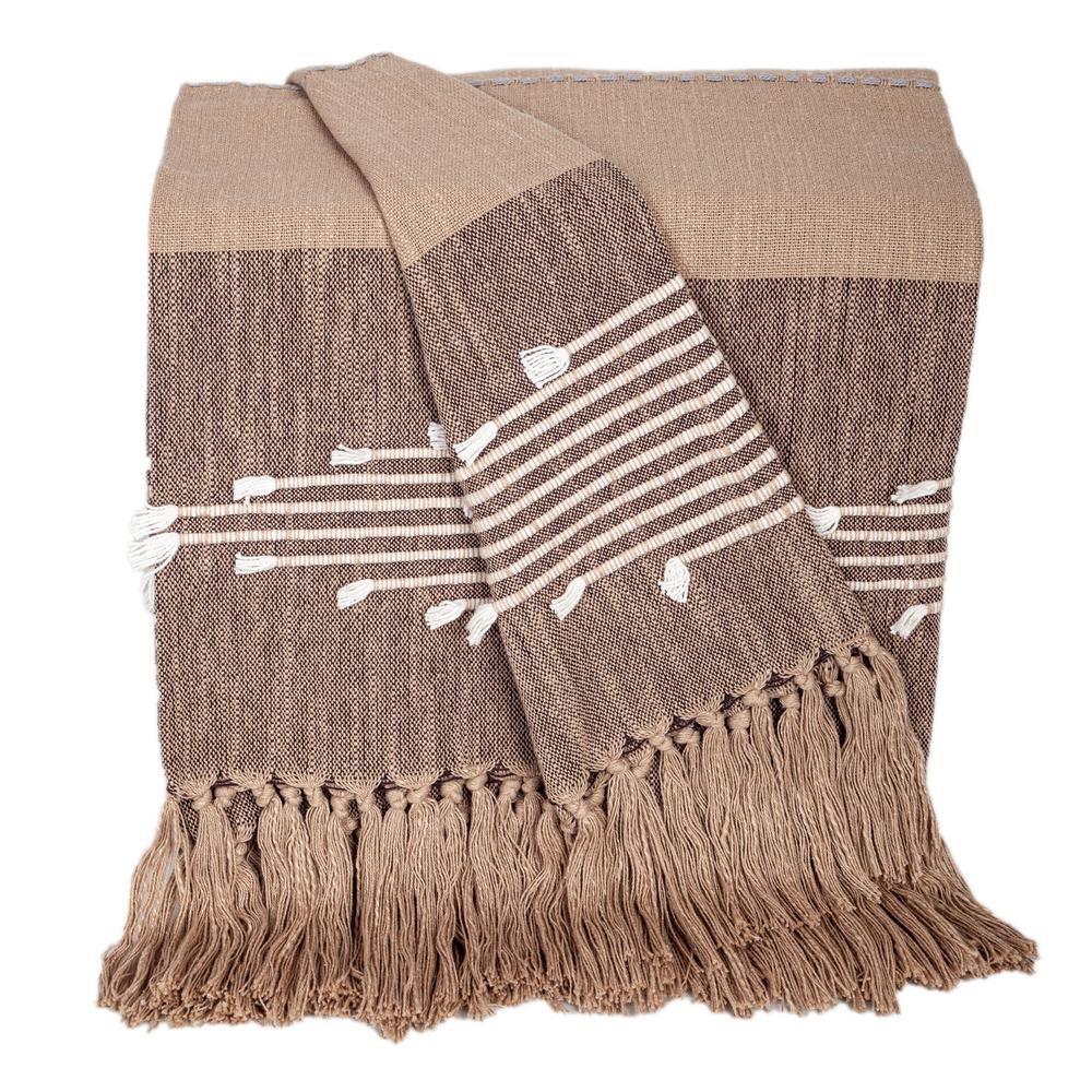 Experience Warmth with Coffee Cotton Slub Throw (50” x 60” size and Tassels). Picture 1