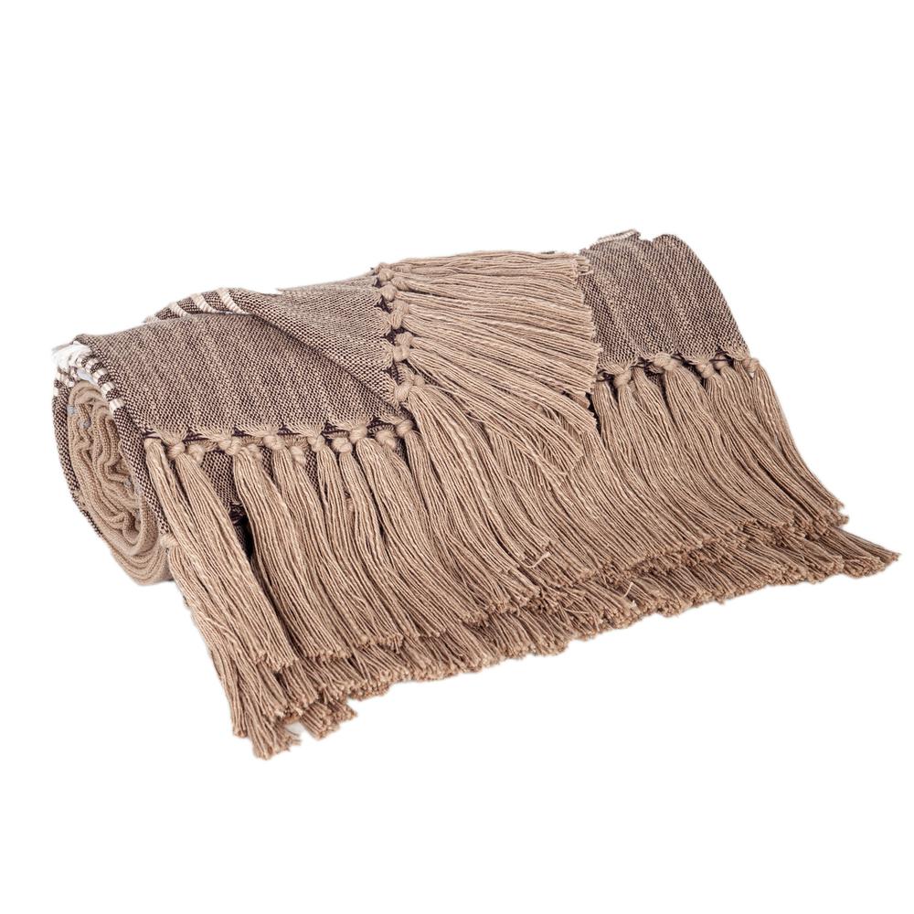 Experience Warmth with Coffee Cotton Slub Throw (50” x 60” size and Tassels). Picture 2