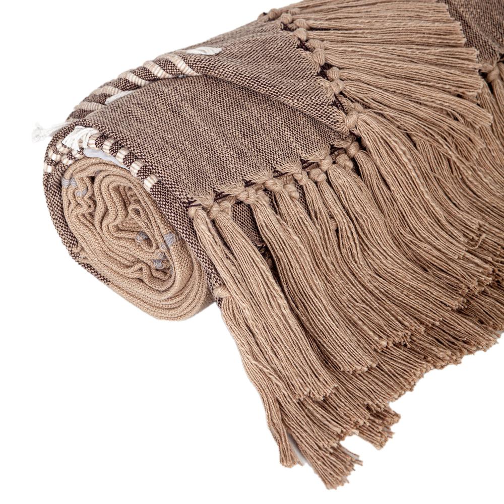 Experience Warmth with Coffee Cotton Slub Throw (50” x 60” size and Tassels). Picture 3