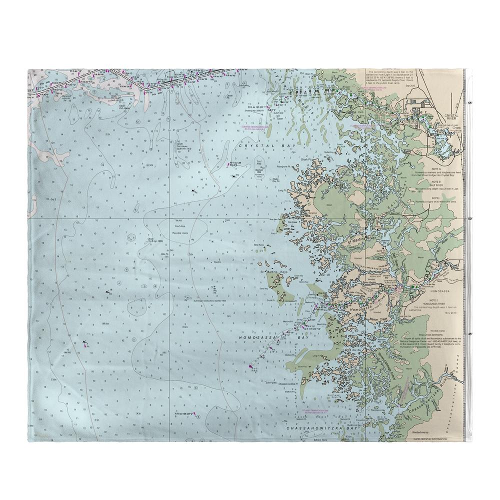 Crystal River, FL Nautical Map Fleece Throw. Picture 1