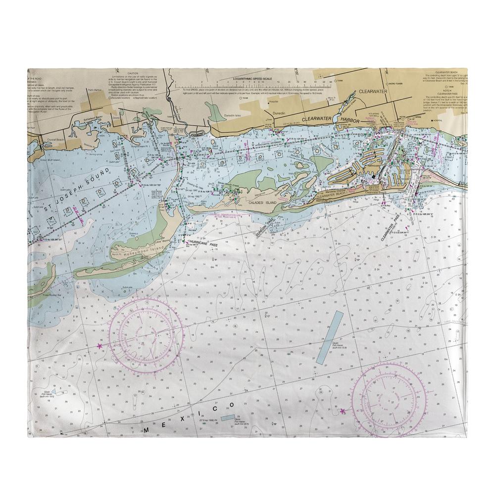 Clearwater Harbor, FL Nautical Map Fleece Throw. Picture 1