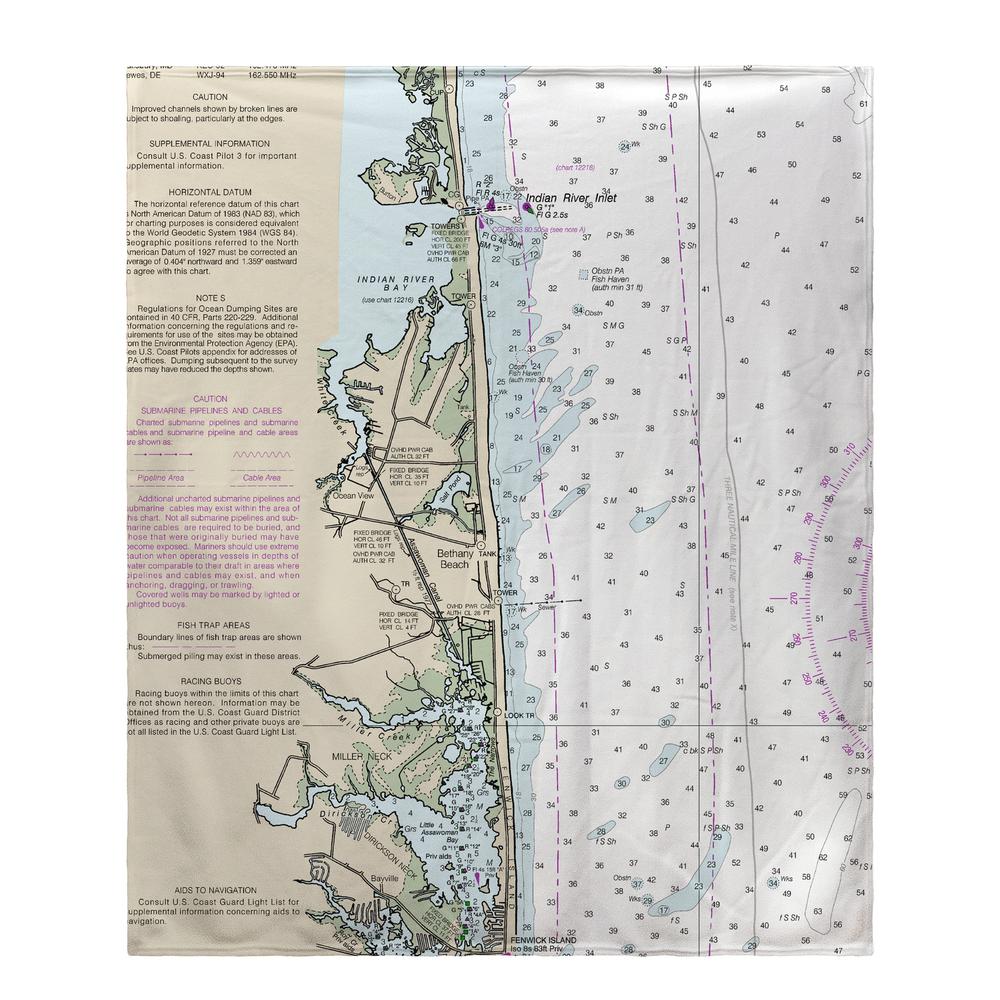 Bethany Beach, DE Nautical Map Fleece Throw. Picture 1