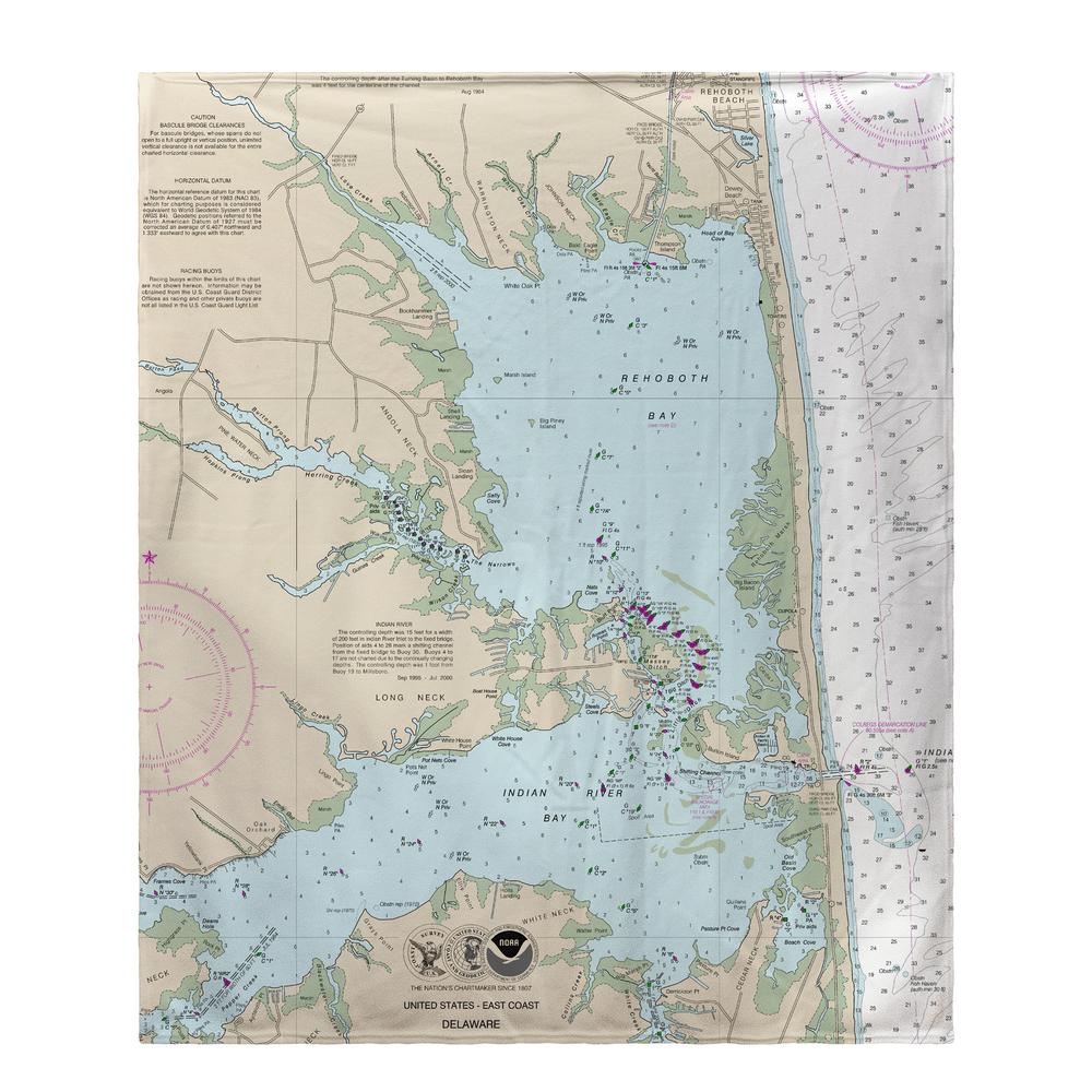 Reboboth Bay, DE Nautical Map Fleece Throw. Picture 1