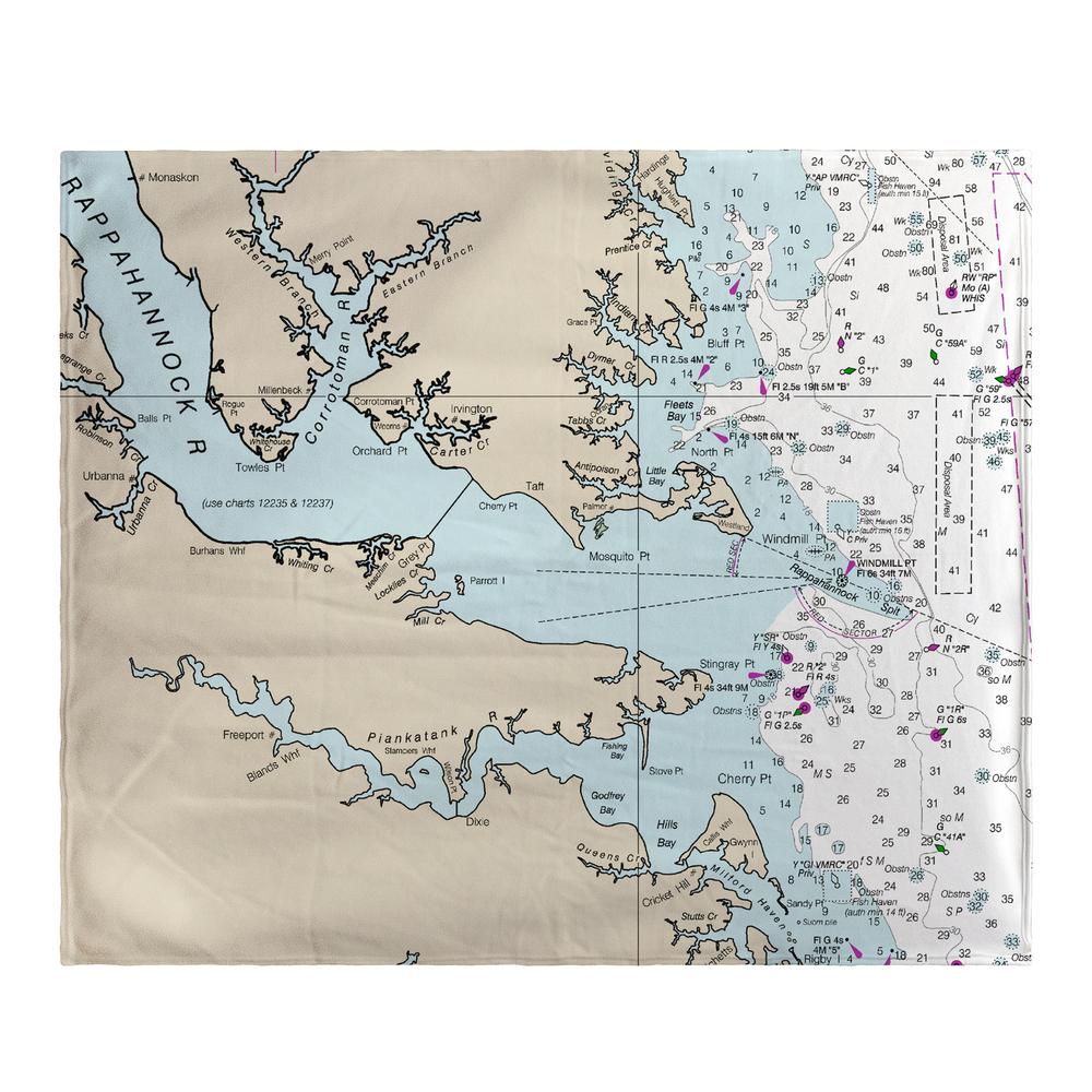 Chesapeake Bay, VA Nautical Map Fleece Throw. Picture 1