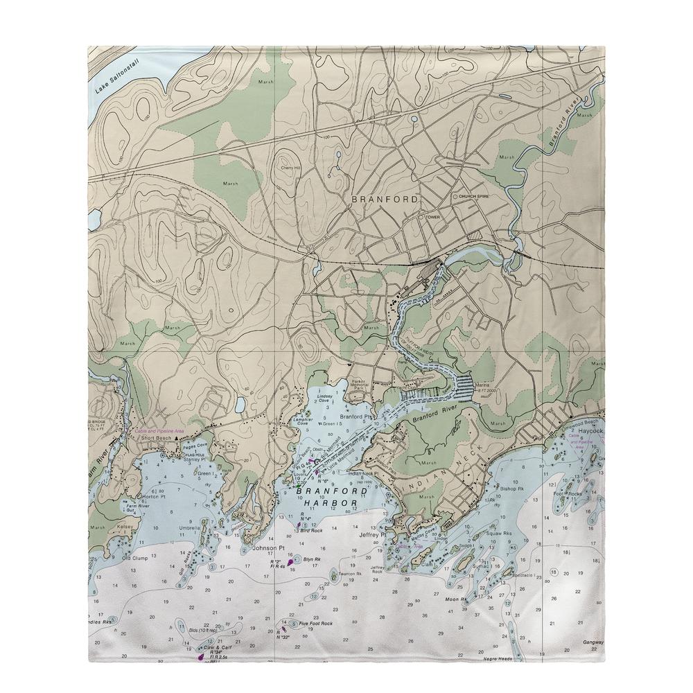 Branford Harbor, CT Nautical Map Fleece Throw. Picture 1
